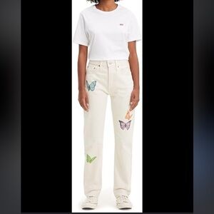 Levi's Women's Straight Leg Jeans - Cream with Colorful Butterflies